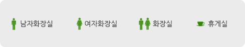  픽토그램 설명. 남자화장실, 여자화장실, 화장실, 휴게실 순서로 구성.